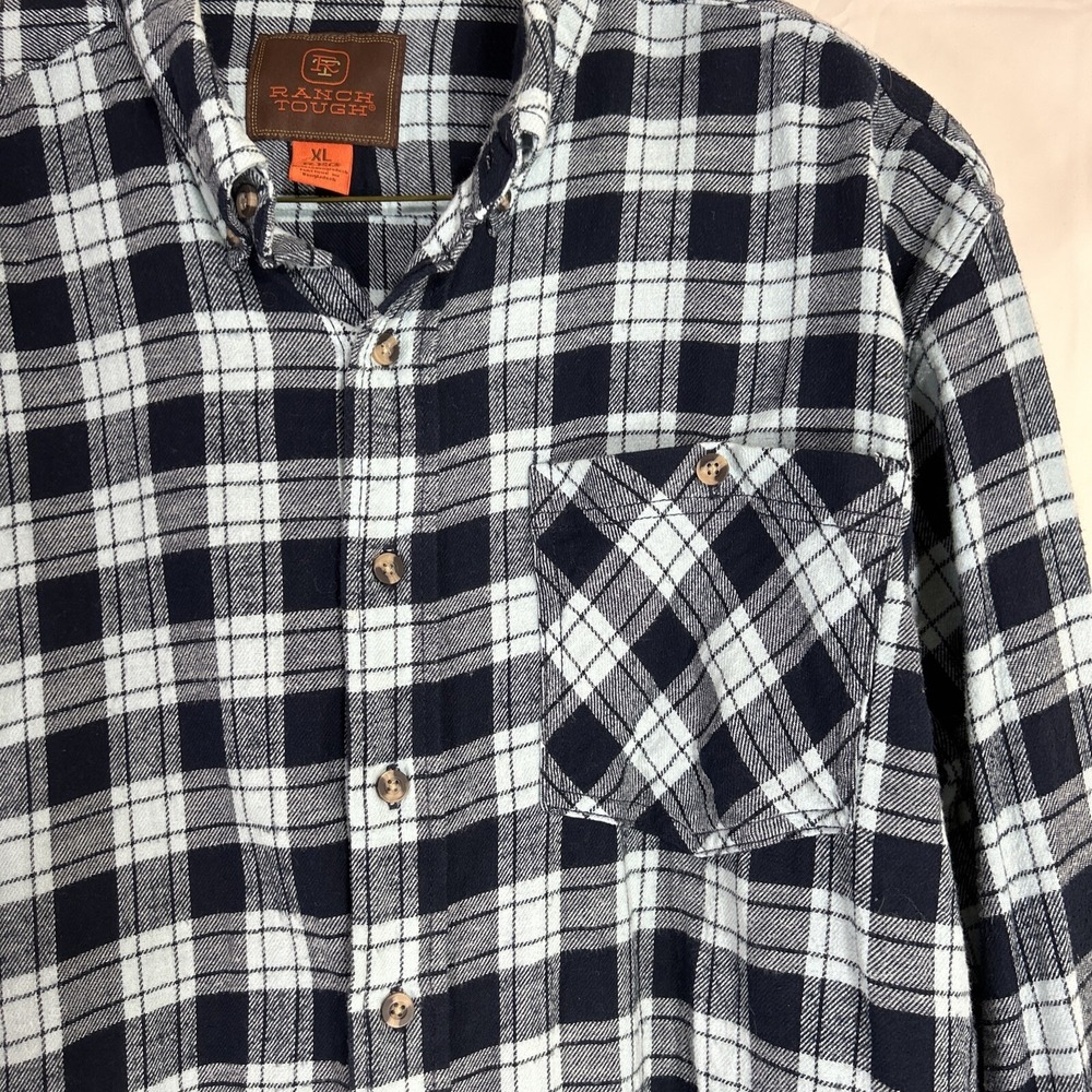 Ranch Tough Flannel Shirt Men Size XL‎ Western Light Blue Black Plaid Button - Picture 3 of 7